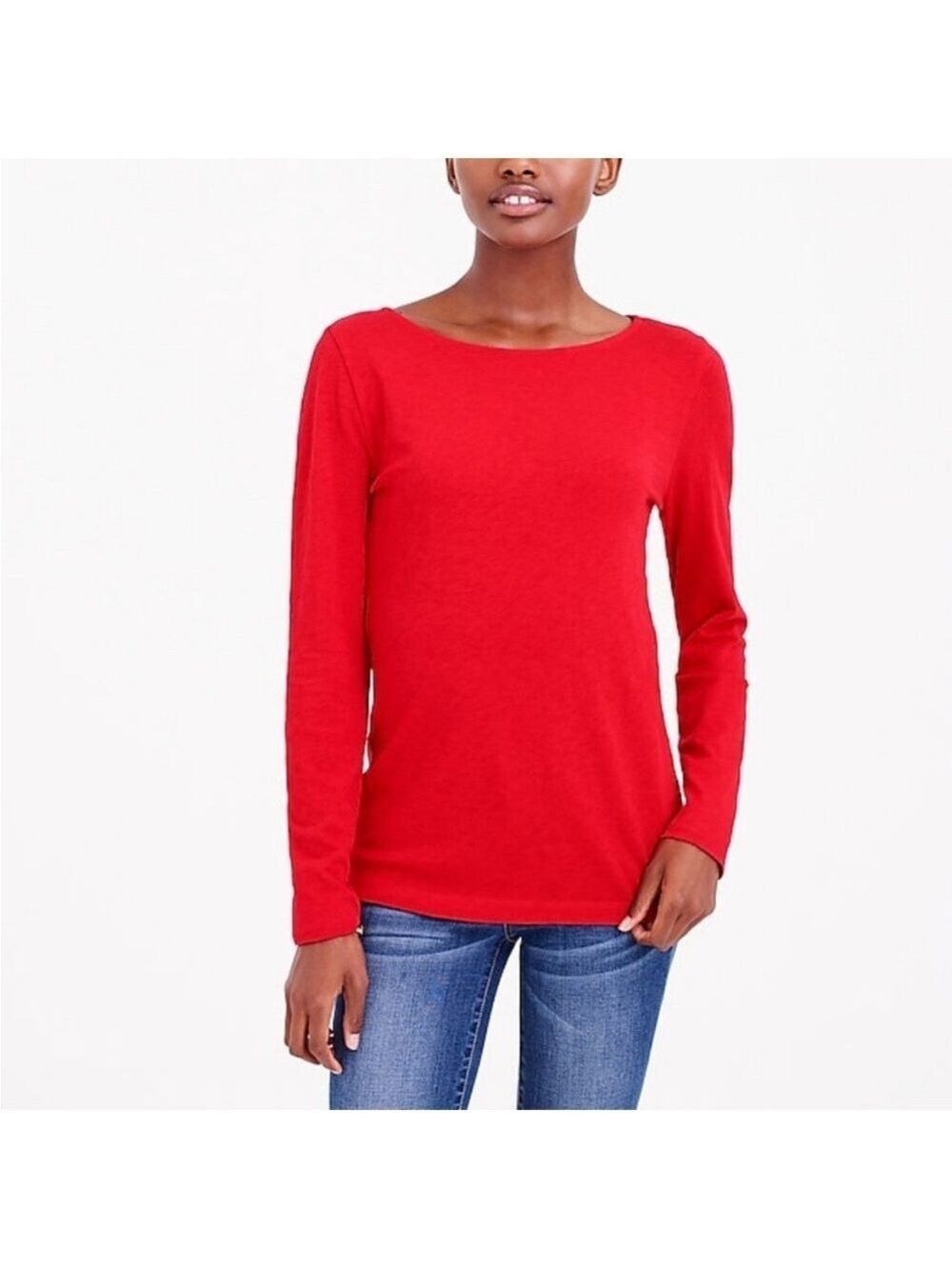 J. Crew Painter Boat Neck Red Long Sleeve Tee, size L